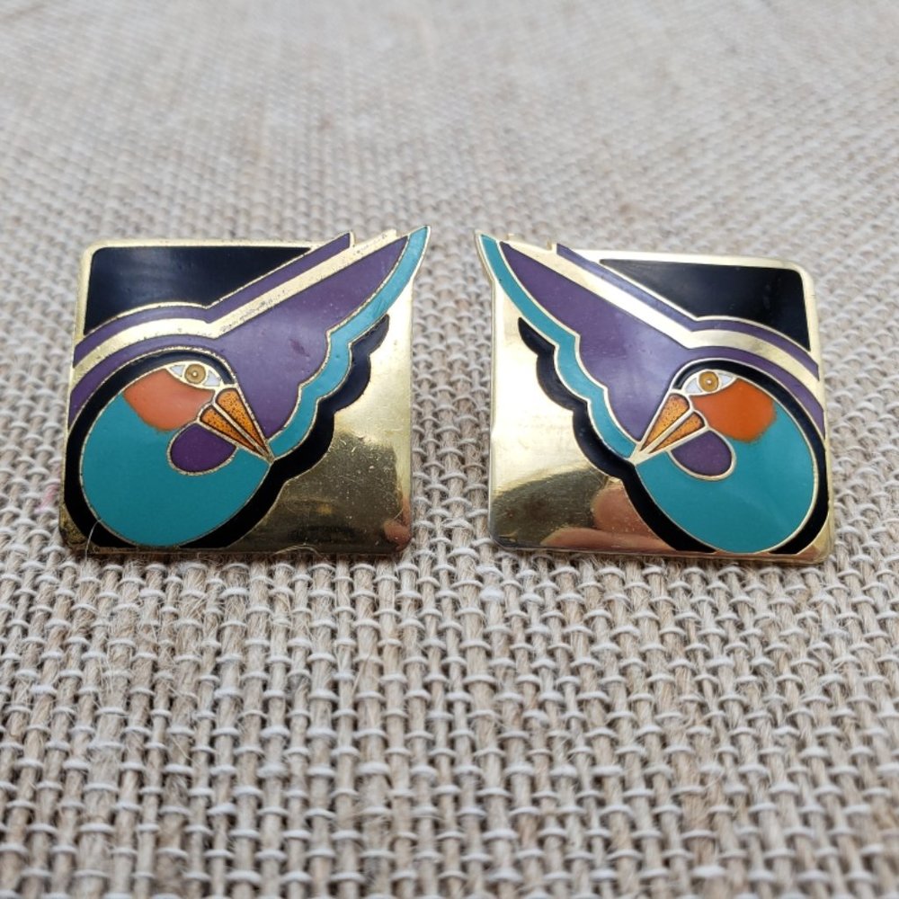 Laurel Burch Shabird Enamel Earrings